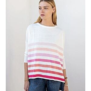 NWT Mersea Catalina Travel Sweater OS Pink Orange Striped Dolman Sleeve Flaw
